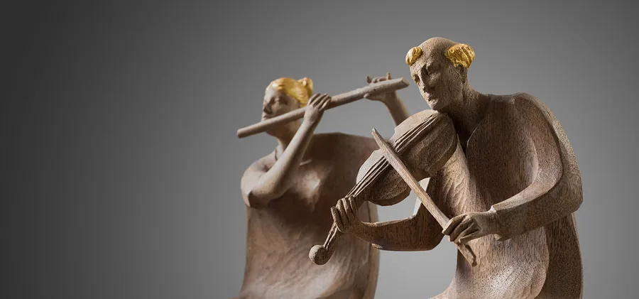 Flauto e violino, panorama — Legno con foglia d’oro