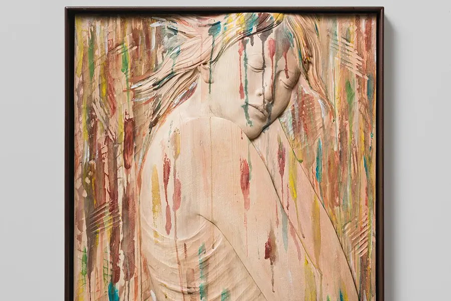 Relief detail with traces of colour — Wood, polychromed