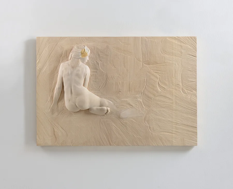 After the Bath — Linde, Blattgold · 66 × 96 cm