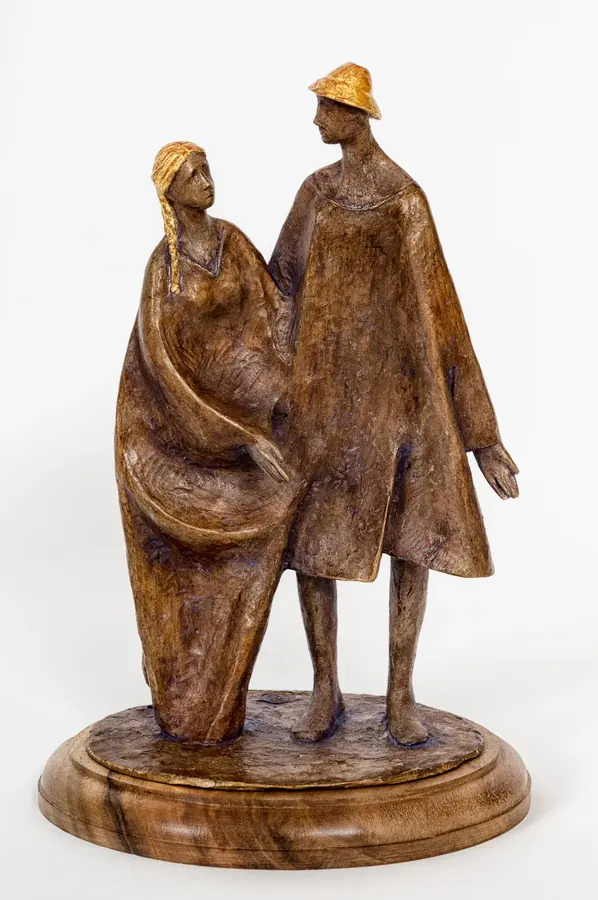 Dialog VII — Noce e bronzo, foglia d’oro · 32 cm