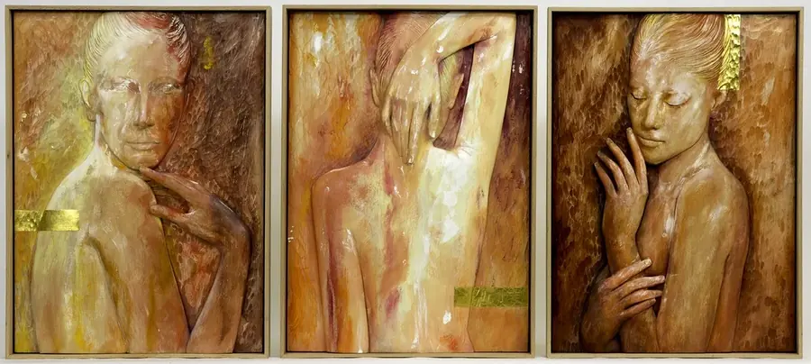 Woman Trittico — Linde · dreiteilig, je 44 × 59 cm